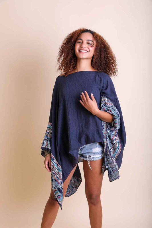 Geometric Embroidered Sleeve Kimono Jacket for Women - Stylish Boho Cover-Up