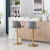 Adjustable Bar Stools Set of 2, Grey Velvet & Gold Legs, Swivel Chrome Base - Minihomy