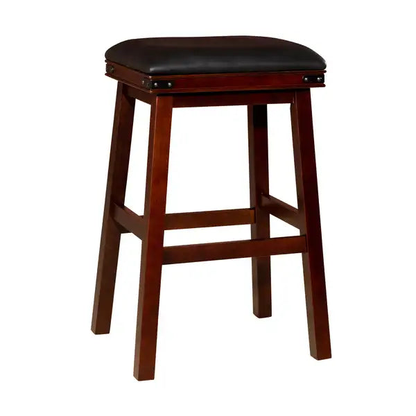 30 Inch Espresso Bar Stool with Black Leather Seat - Minihomy