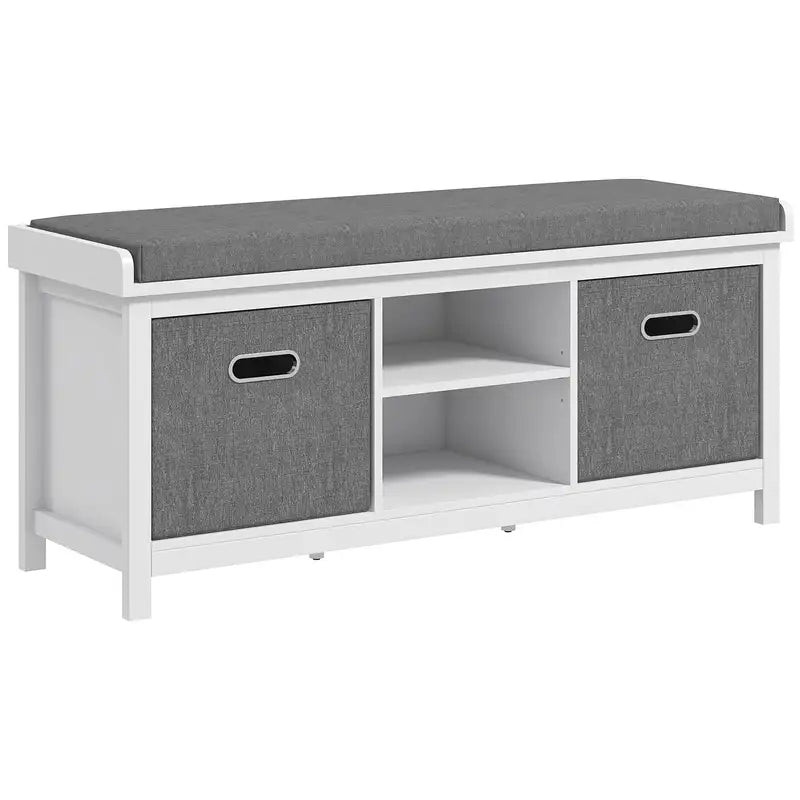 White Shoe Storage Bench with Cushioned Seat & 2 Drawers