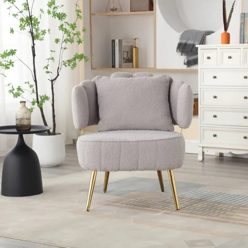 Modern Boucle Accent Chair | Tufted Upholstered Armchair with Metal Legs