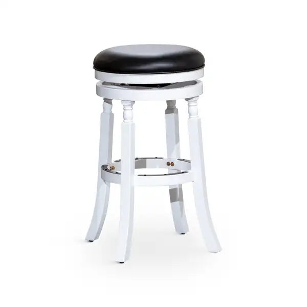 30 Inch White Bar Stool with Black Leather Seat - Minihomy