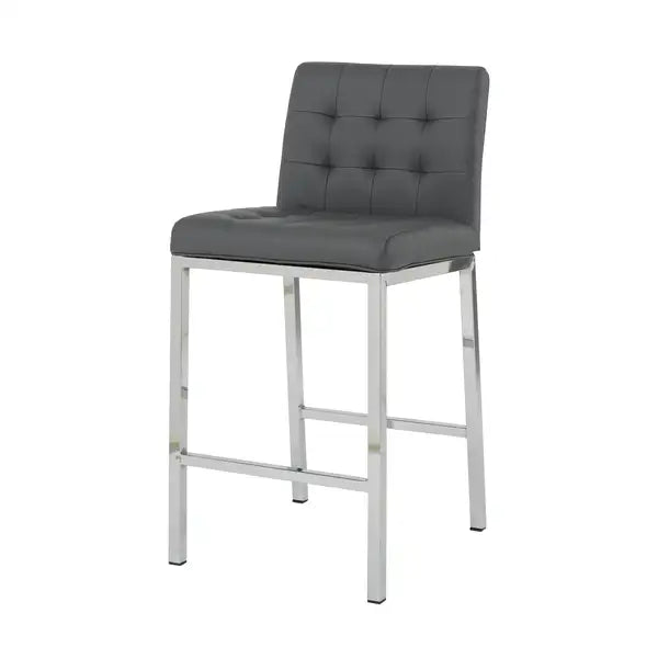 Modern Grey PU Leather Counter Stools with Electroplated Legs (Set of 2) - Bar & Kitchen Chairs - Minihomy