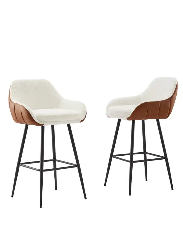 26" Mid-Century Leather Bar Stools Set of 2 - Counter Height Accent Chairs for Kitchen & Dining Room - Minihomy