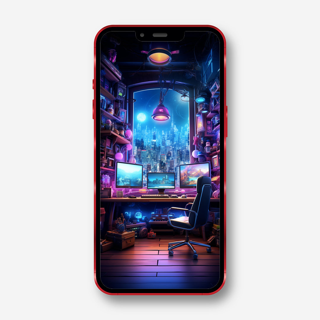 Neon Lofi Gamer's Retreat - 3D PC Room Phone Wallpaper