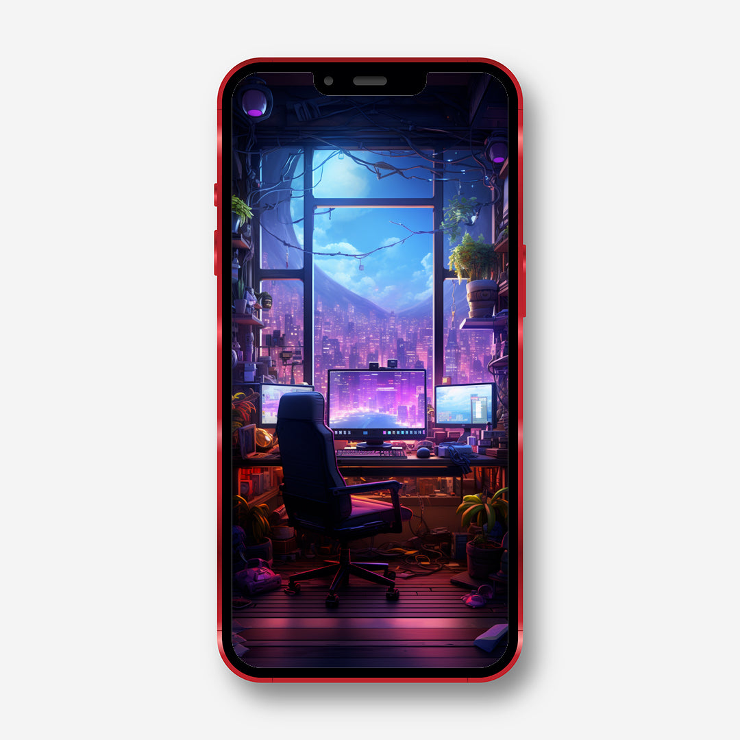 Neon Lofi Gamer's Retreat - 3D PC Room Phone Wallpaper