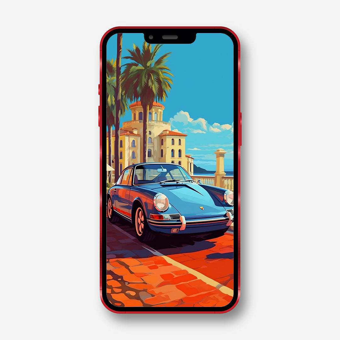 Coastal Cruise - Vector Style Porsche 911 Phone Wallpaper