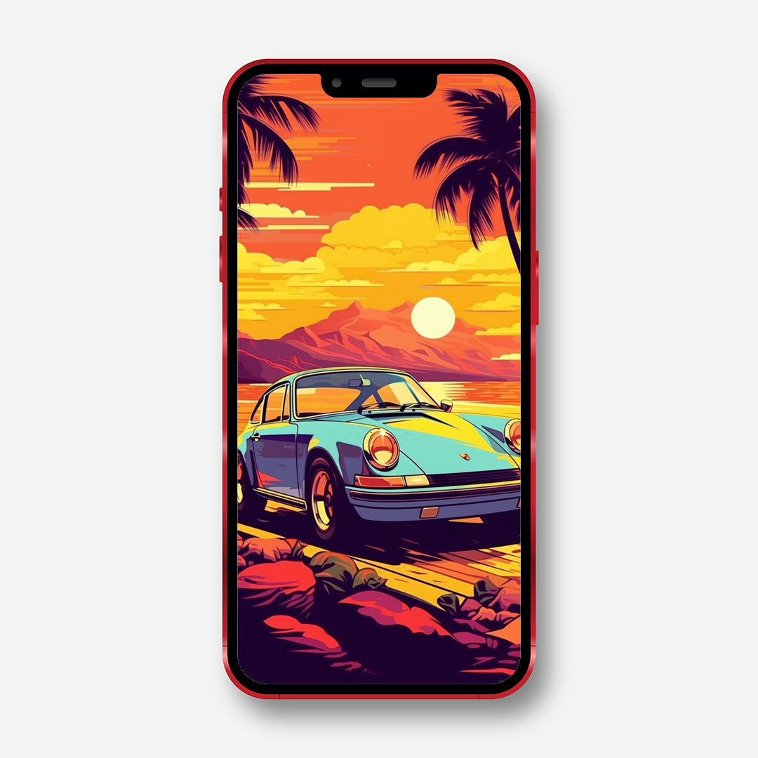 Coastal Cruise - Vector Style Porsche 911 Phone Wallpaper
