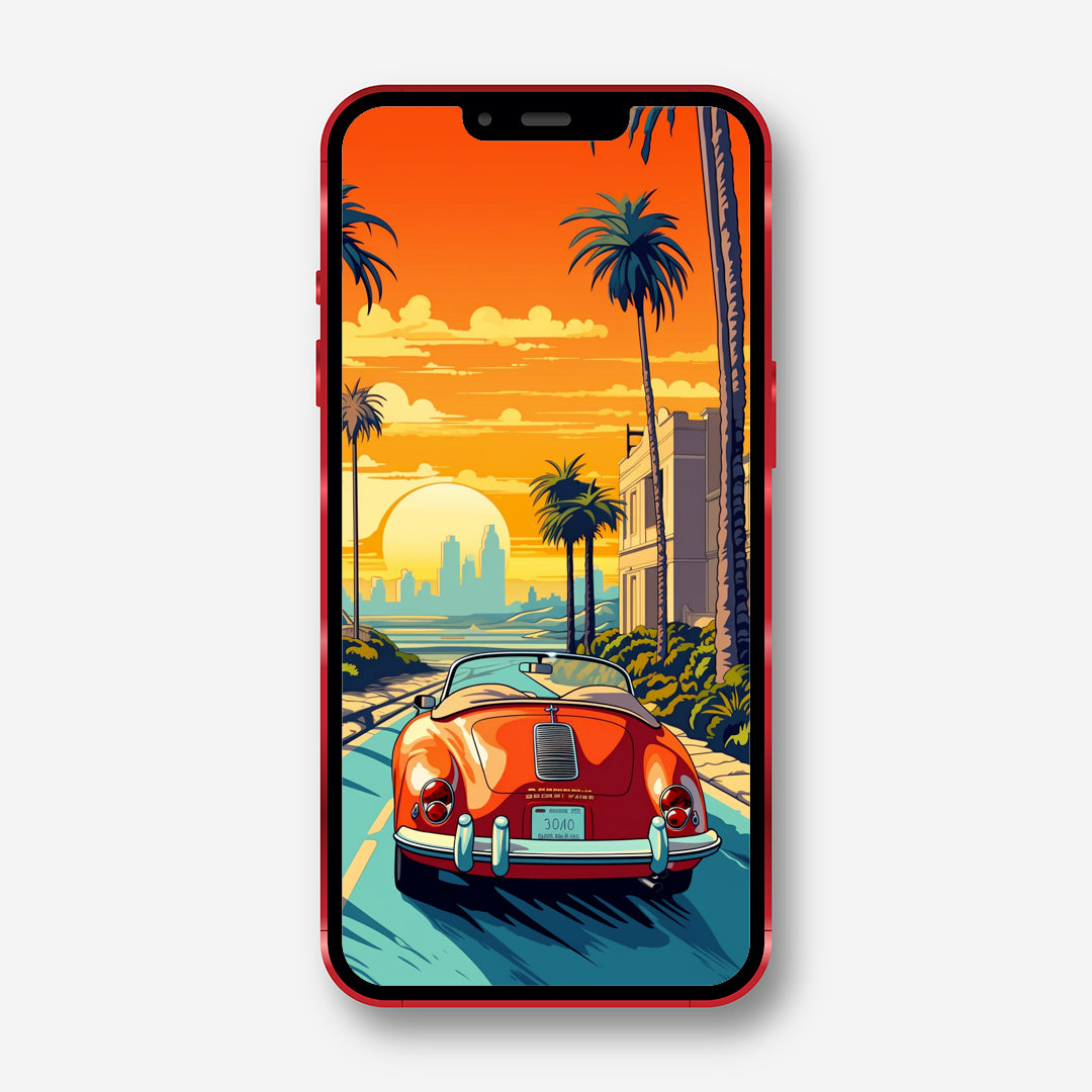 City Pop Cruise - California Coast Roadster Phone Wallpaper