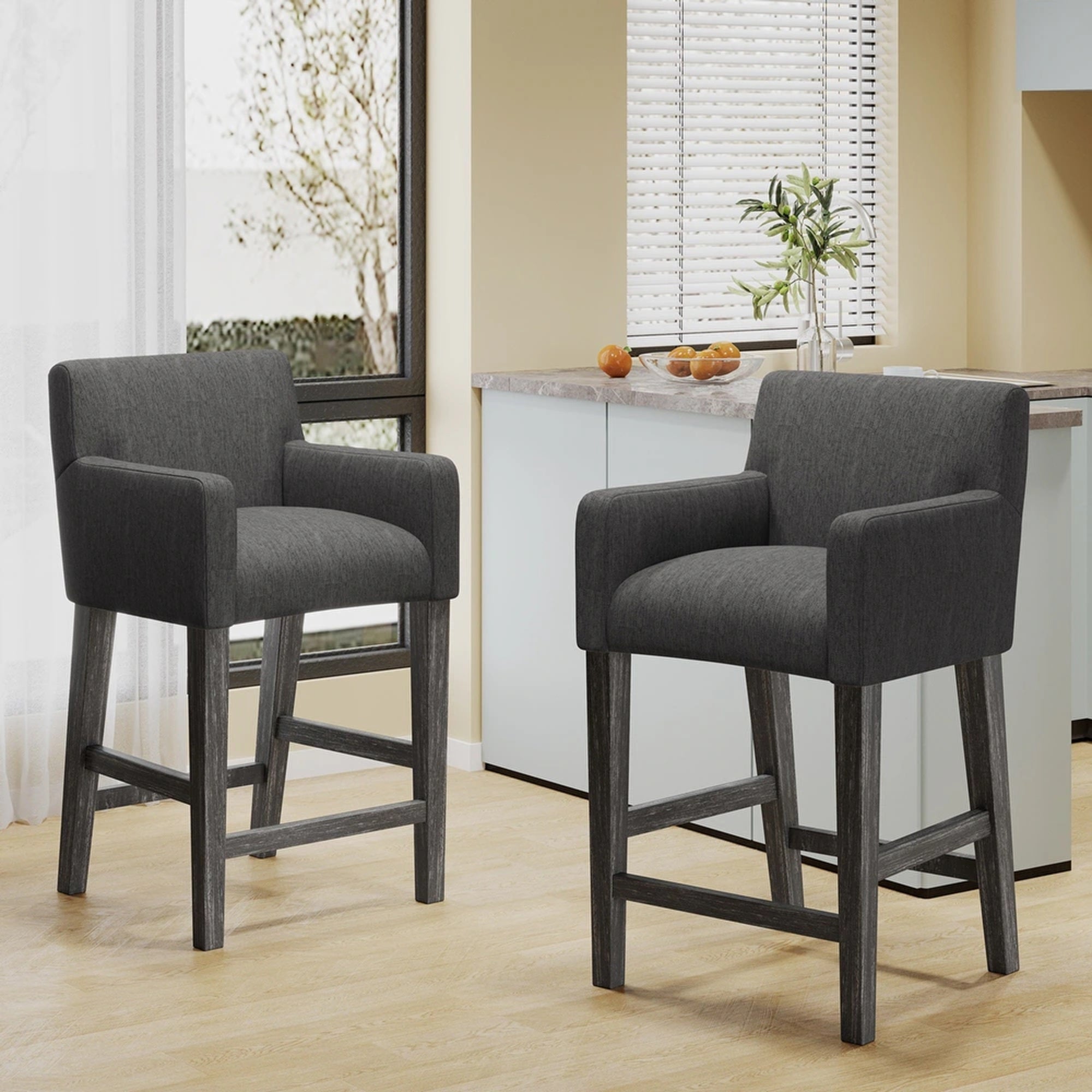 26 Inch Charcoal Gray Counter Stools (Set of 2) - Upholstered Bar Stools