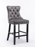 Contemporary Velvet Barstools Set of 2 with Button Tufted, Wooden Legs & Chrome Nailhead Trim (Gray) - Minihomy