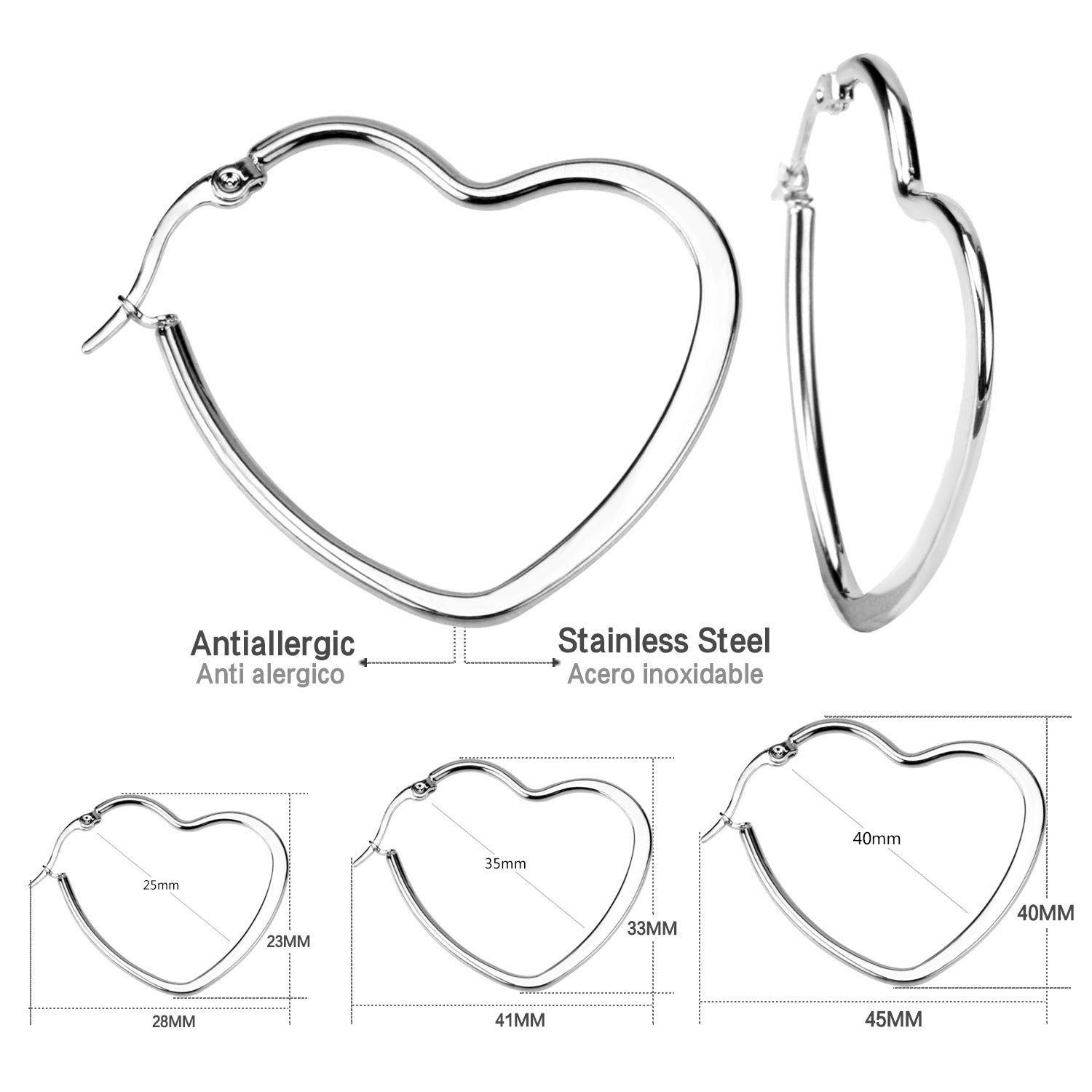 Fashion Simple Round Geometric Stainless Steel Love Heart Hoop Earrings