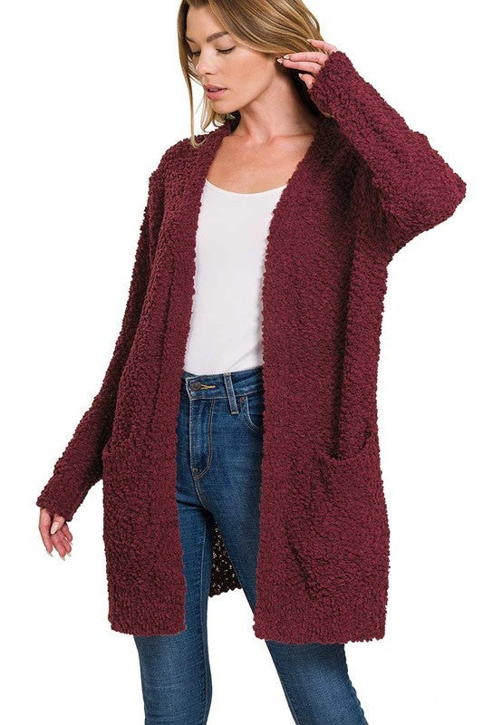 Long Sleeve Popcorn Sweater Cardigan with Pockets: Your Stylish Snuggle Buddy