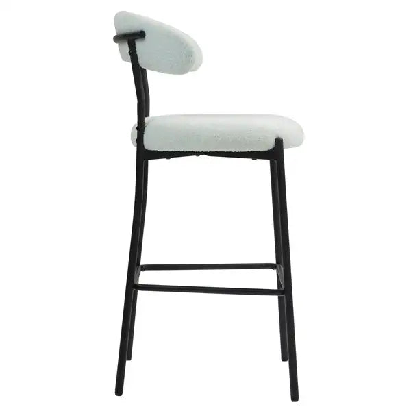 26" Counter Height Bar Stools with Teddy Fabric Cover - Black Base & Footrest (Snow) - Minihomy