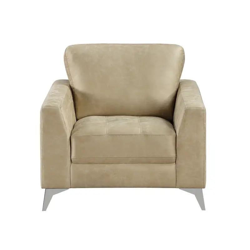 Modern Sand Upholstered Chair, Silver Legs - Living Room Furniture