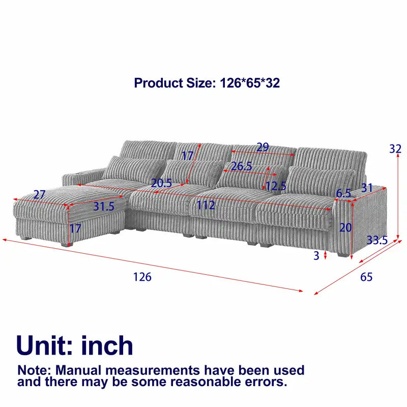 L-Shaped Sectional Sofa - USB Charging & Cup Holders