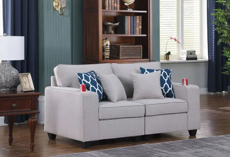 Cooper 67.5" Light Gray Linen Loveseat - Cupholders