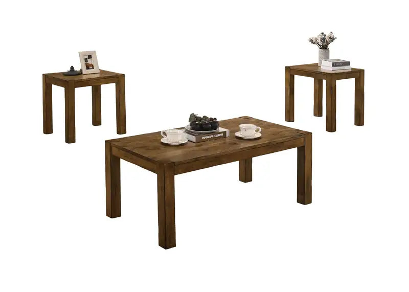 Rustic Oak 3-Piece Coffee Table Set: Living Room Furniture