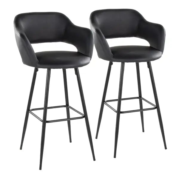 LumiSource Margarite Black Metal Barstools - Set of 2, Faux Leather, Contemporary, 30"