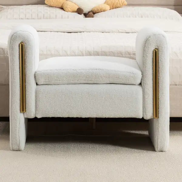 Ivory Teddy Fabric Single Bench - Bedroom Shoe Storage Makeup Organizer