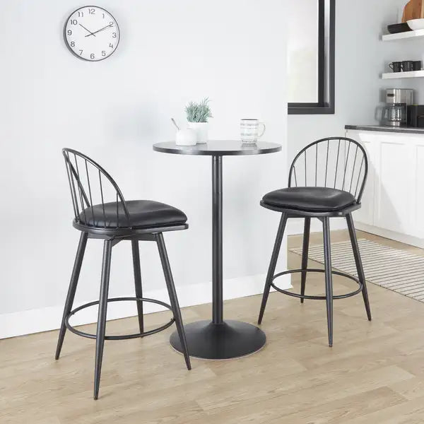 LumiSource Riley 26" Farmhouse Swivel Counter Stools - Set of 2 - Matte Black