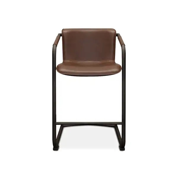 Brown Vegan Leather Counter Stools, Set of 2, 27 Inch Cantilever - Minihomy