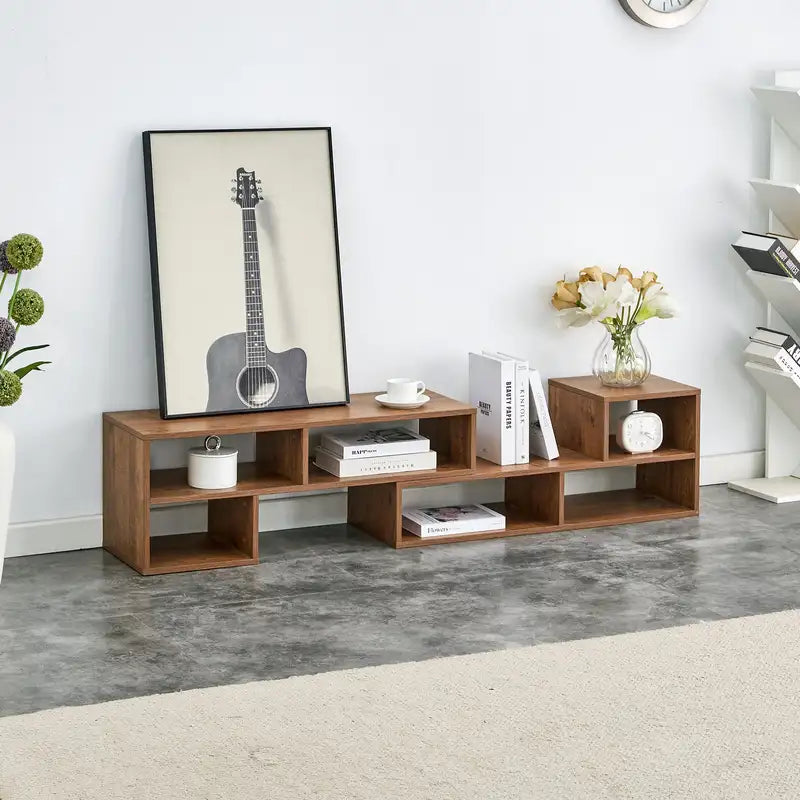 L-Shaped TV Stand with Open Shelving & Cube Storage – Entertainment Center