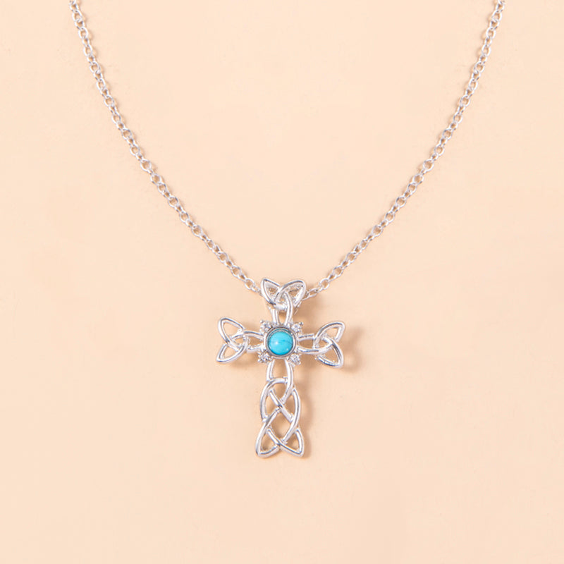 Blue Stone Celtic Knot Cross Pendant Silver Spiral Trinity Knot Necklaces For Women Men