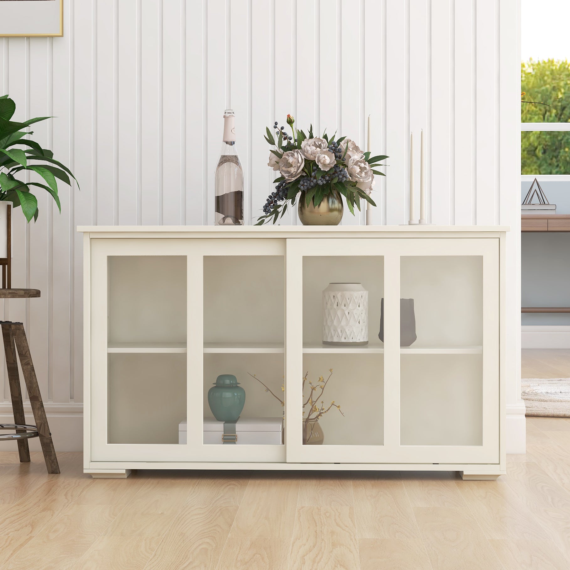 White Kitchen Storage Cabinet with Glass Door - Organize & Display Your Dishes