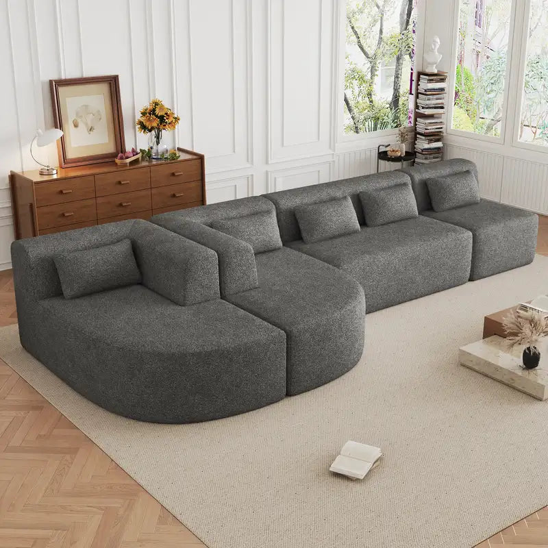 Large L-Shaped Sectional Sofa with Chaise Lounge - Light Gray