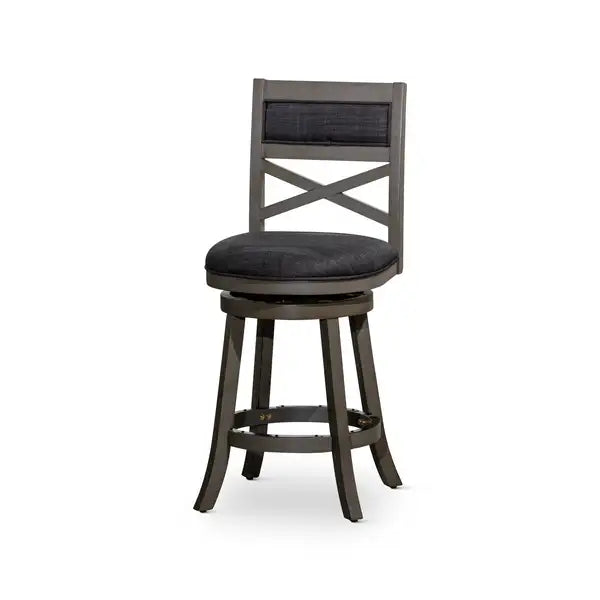 24" Counter Height Weathered Gray X-Back Swivel Stool with Charcoal Fabric Seat - Minihomy