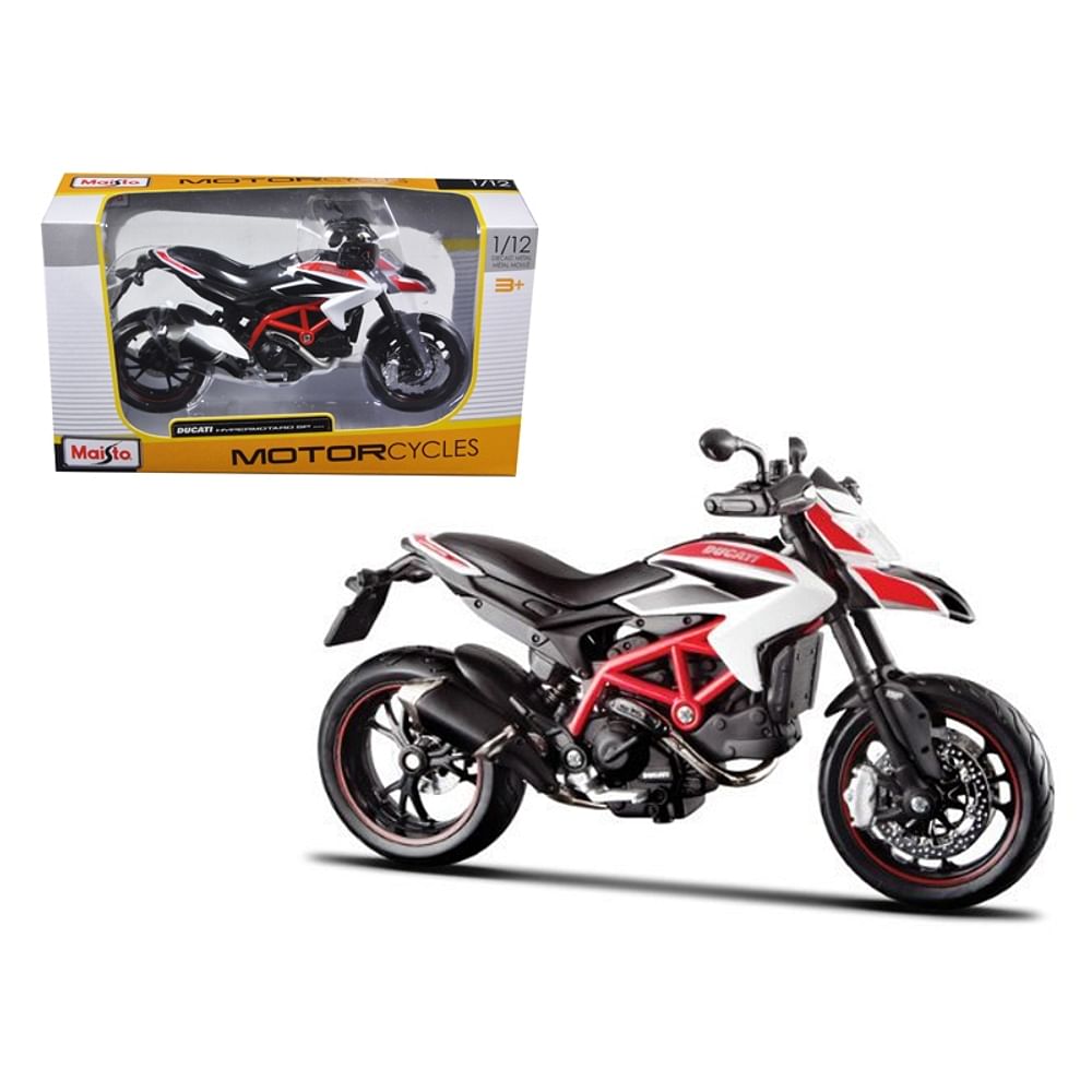 2013 Ducati Hypermotard SP White with Black and Red Stripes 1/12 Diecast Motorcycle Model by Maisto - Minihomy