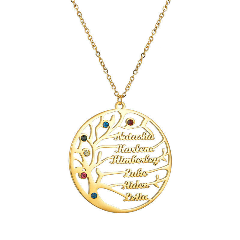 Personalized Stainless Steel Golden Tree of Life Custom Name Necklace