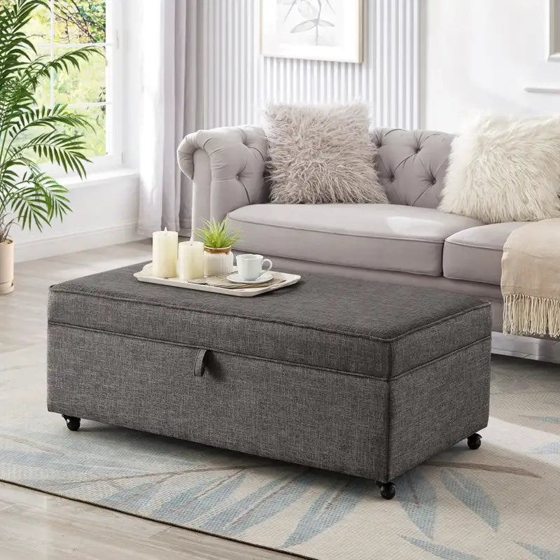 Large Storage Ottoman with Wheels - Modern Modular Sectional Sofa Ottoman Bench