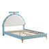 Blue Upholstered Platform Bed with Alarm Clock Headboard - Full Size - Minihomy