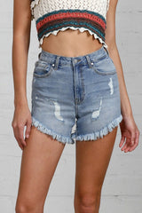 Women's High Rise Distressed Denim Shorts - Premium Quality