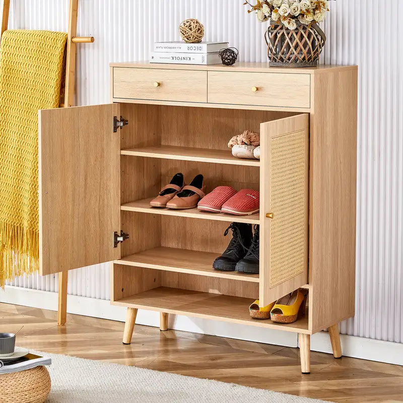 Modern Rattan Shoe Cabinet & Storage: Minimalist Bedroom/Hallway Organizer