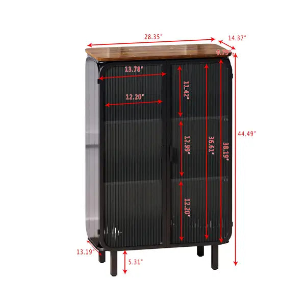 Modern Two-Door Glass Cabinet with 3-Tier Storage - Entryway, Living Room, Home Office, Dining Room - Minihomy