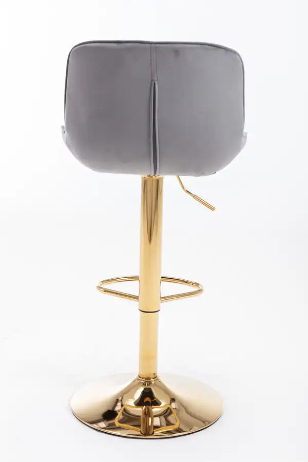 Adjustable Bar Stools Set of 2, Grey Velvet & Gold Legs, Swivel Chrome Base - Minihomy