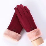 Winter Female Lace Warm Cashmere Three Ribs Cute Bear Mittens Double thick Plush