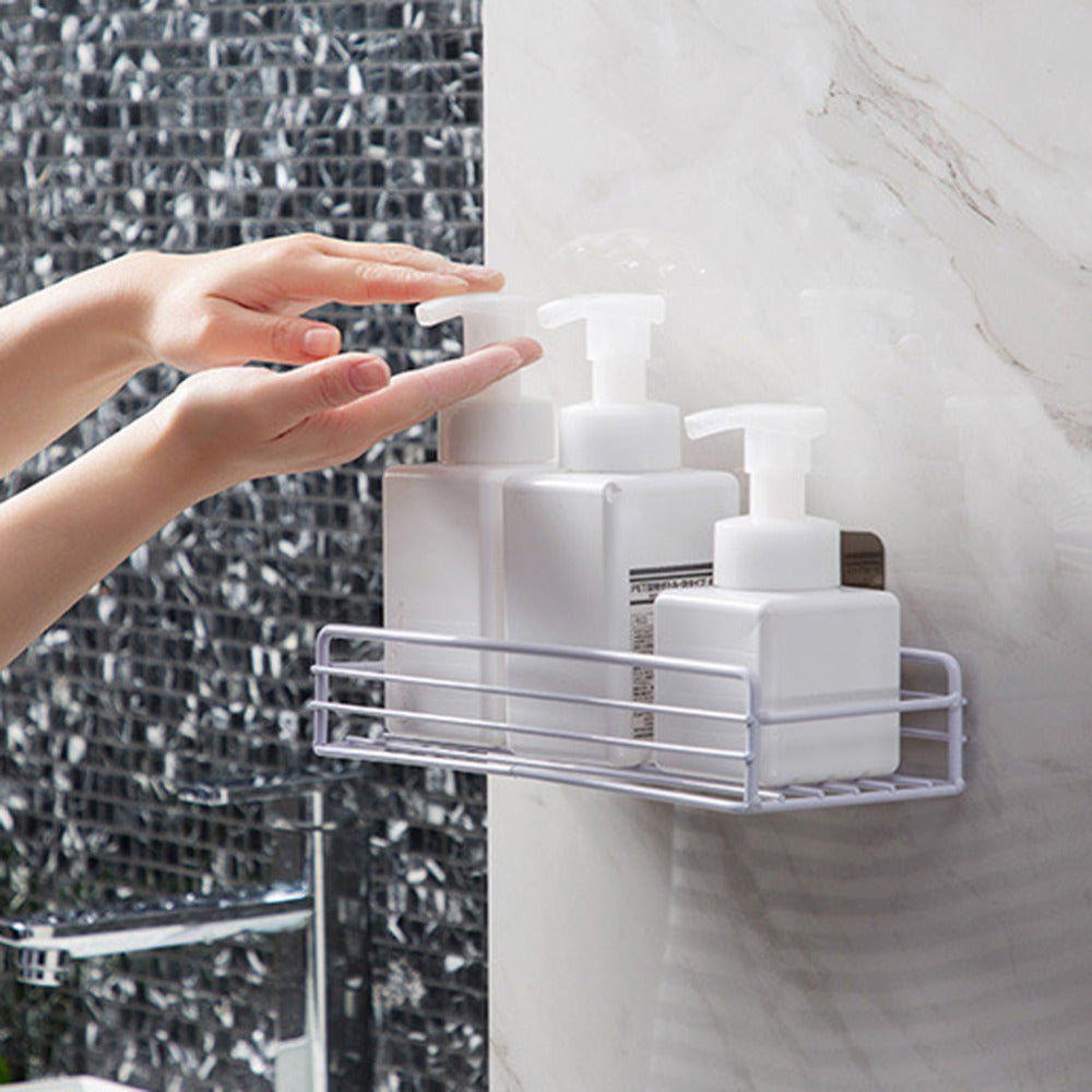 Punch-free bathroom shelf