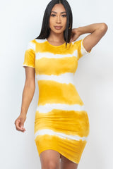 Tie-Dye Midi Dress with Stripes - Casual Summer Dress