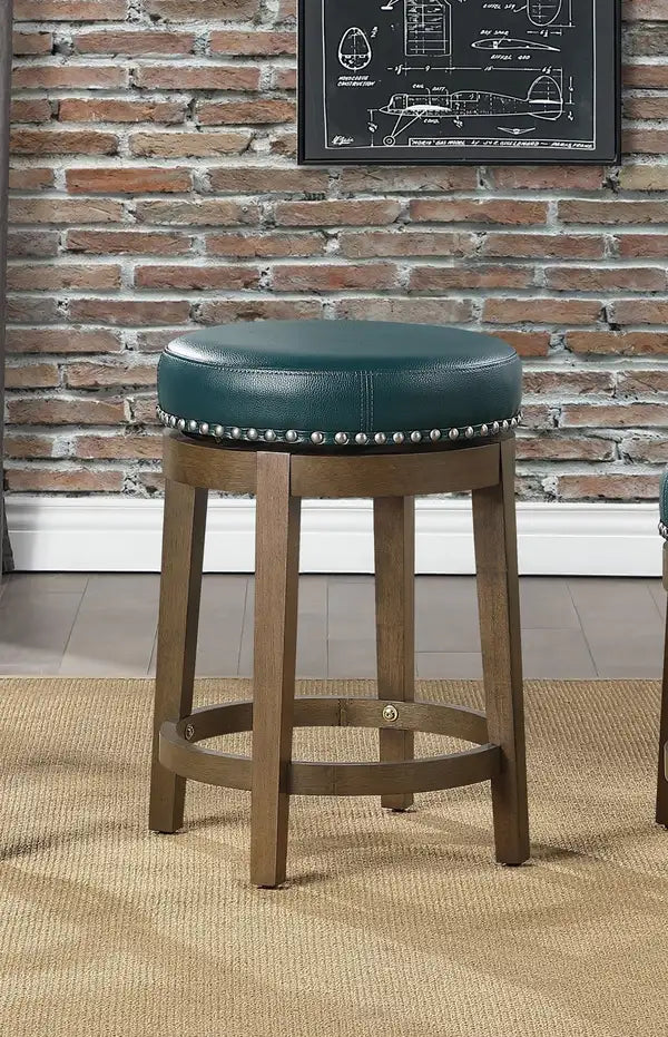 Green Faux Leather Swivel Counter Stools (Set of 2) - Brown Wood Frame