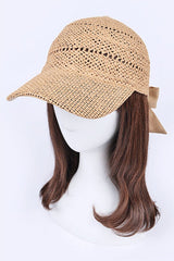 Summer Straw Ribbon Cap - Lightweight Wide Brim Hat for Sun Protection