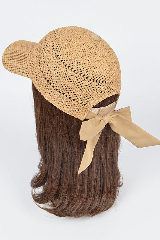 Summer Straw Ribbon Cap - Lightweight Wide Brim Hat for Sun Protection