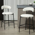 26" Counter Height Bar Stools with Teddy Fabric Cover - Black Base & Footrest (Snow) - Minihomy