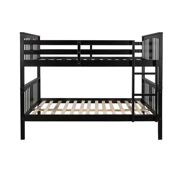 Full Over Full Bunk Bed with Ladder - Espresso - Guest Room Furniture - Minihomy