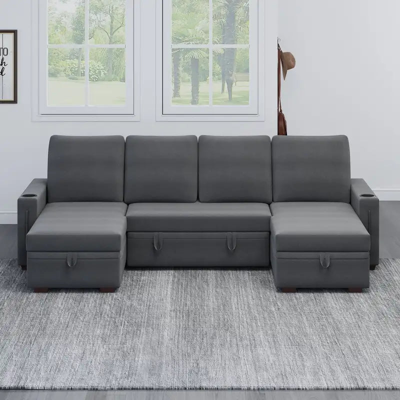 96" U-Shaped Sectional Sofa with Storage - Dark Grey