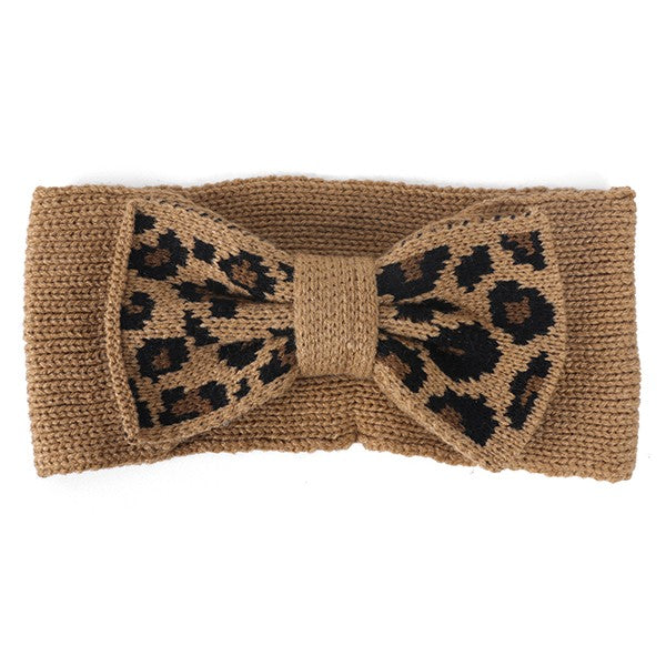 Knit Leopard Bow Headband