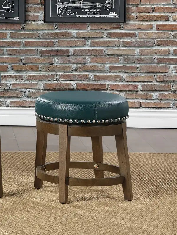 Green Faux Leather Swivel Stools (Set of 2) - Brown Wood Frame